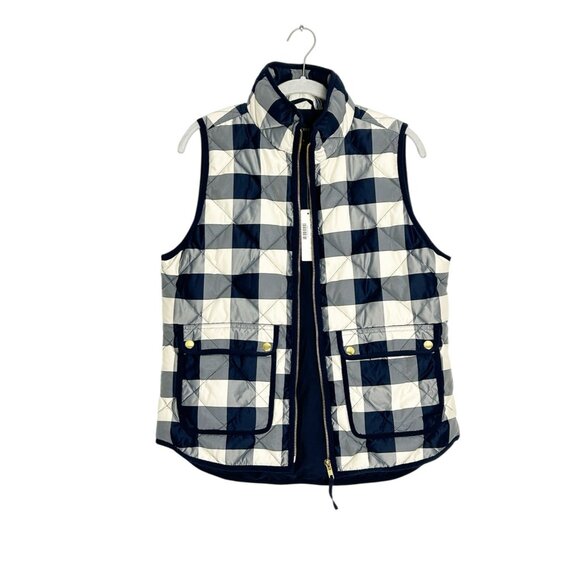 J. Crew Quilted Excursion Vest Buffalo Plaid in Blue / White - Sz S - New - Picture 2 of 10